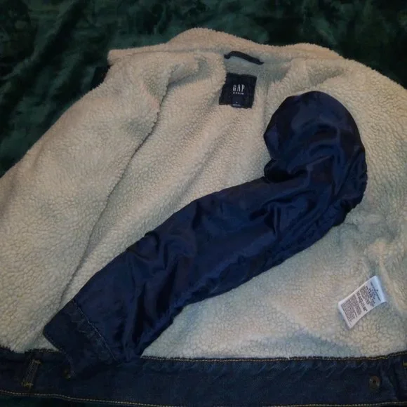 GAP Denim Sherpa Icon Jean Jacket Boys Sz M / 8 - Picture 11 of 14